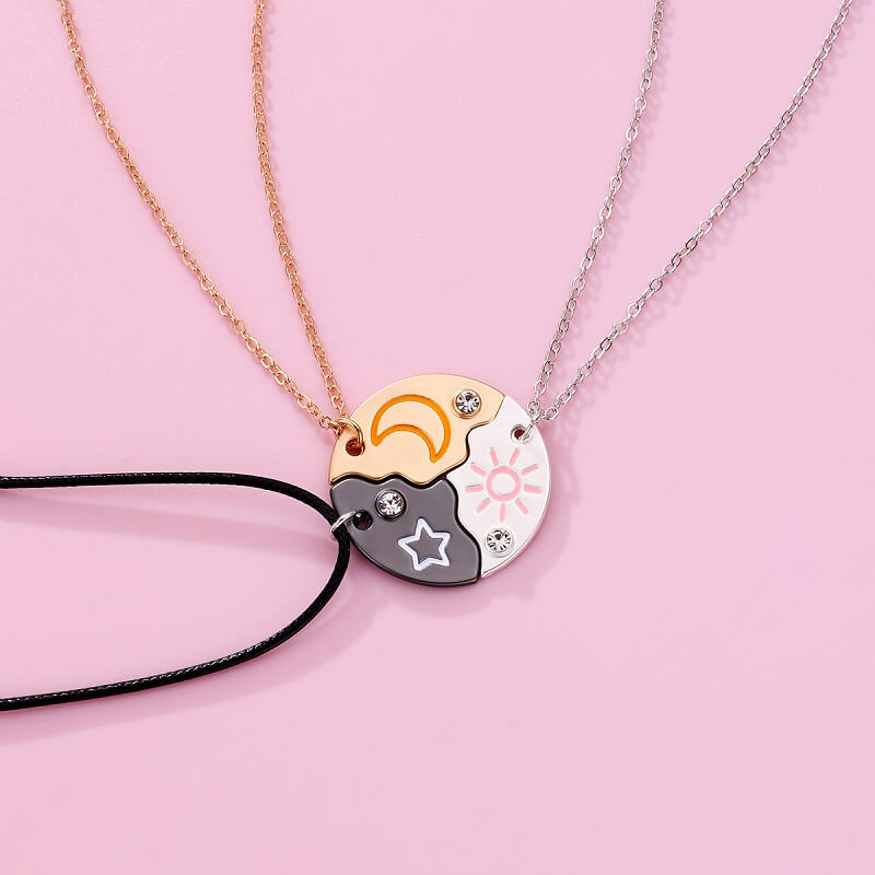 3 Best Friends Sun Moon and Star Pizza Friendship Necklaces