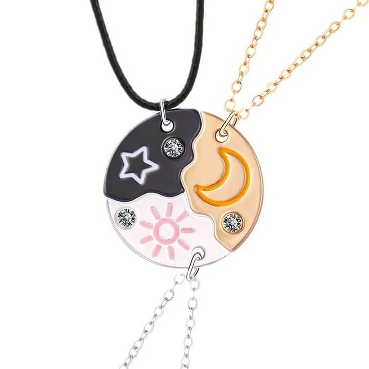 3 Best Friends Sun Moon and Star Pizza Friendship Necklaces