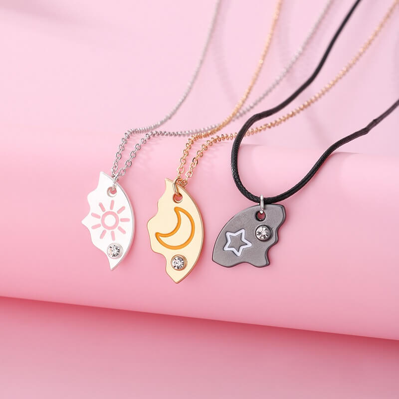 3 Best Friends Sun Moon and Star Pizza Friendship Necklaces